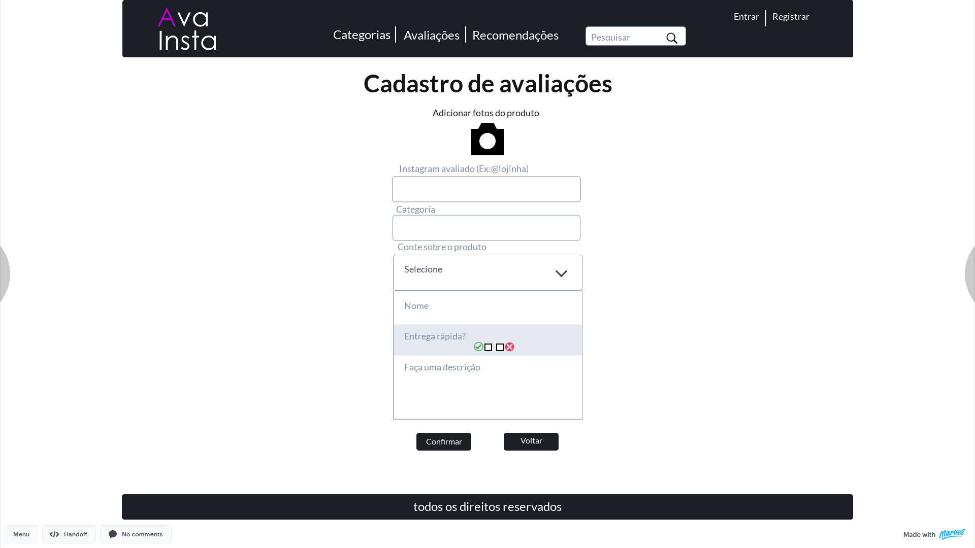 Cadastro de Avaliações